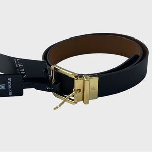 Lauren Ralph Lauren NWT Black Brown Leather Reversible Belt Gold Logo Buckle
